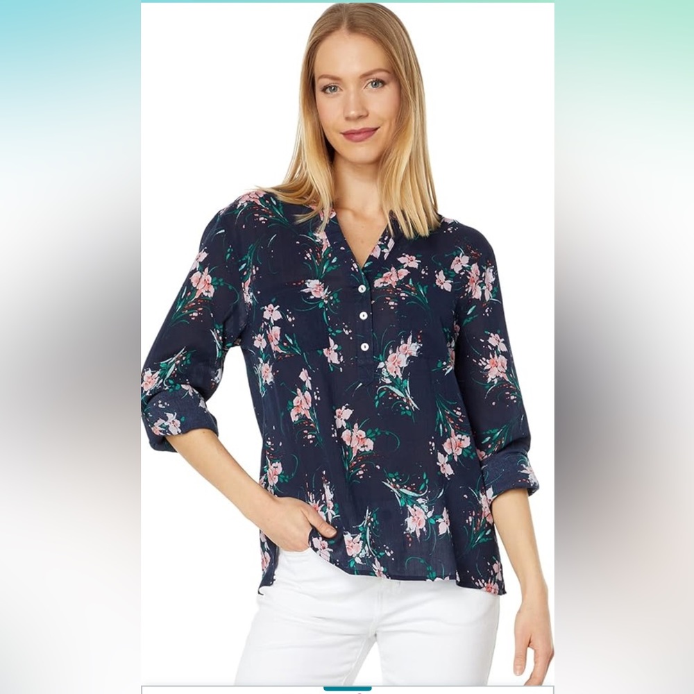 NWT Carve Designs Dylan Gauze Shirt Floral Bouquet Navy Size M